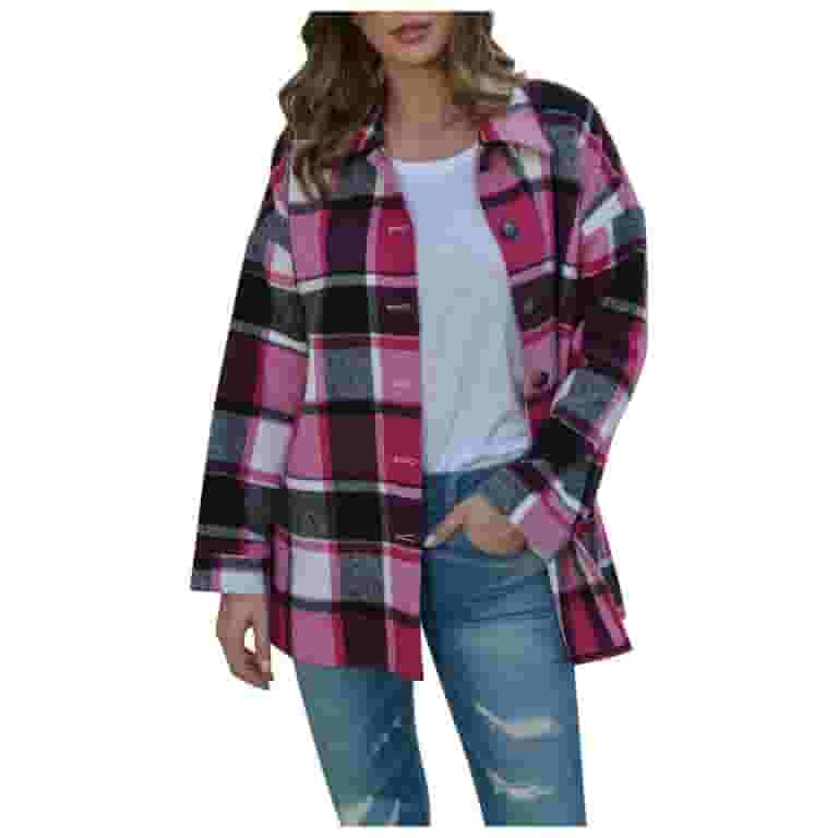 華麗 50% Deals Off Winter Coats Shirts Plaid Women's YOTAMI Clear Clothing