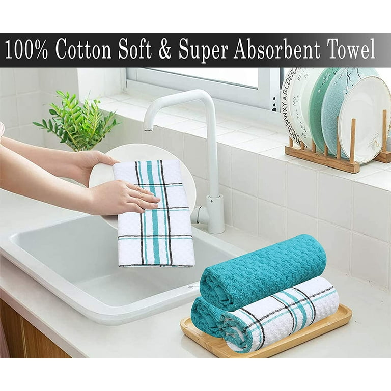 100% Cotton Waffle Weave Kitchen Towels, 15 x 25 Inches, Super