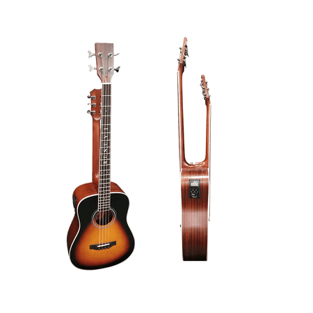 Busuyi Acoustic Electric Guitar 4 String Bass 6 String Lead Acoustic, Travel Acoustic Guitar with Classical Metal Heel 41 inch Bass Guitar, 39inch Acoustic, Double Neck  (Sunset)  All Levels + Drums