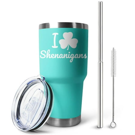 

St. Patrick s Day Tumbler with Lid and Straw Green Saint Patrick Insulated Stainless Steel Tumbler Cup Double Walled Travel Coffee Mug Thermal Vacuum Cups for Hot & Cold Drinks 30oz
