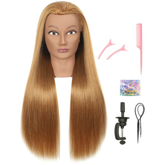 LECIPO Cabeza de Maniquí de Cabello Rubio 80% Humano de 30 Pulgadas con Soporte para Práctica de Peluquería Trenzado Estilo Cosmetología Maniquí Muñeca Cabeza de Entrenamiento