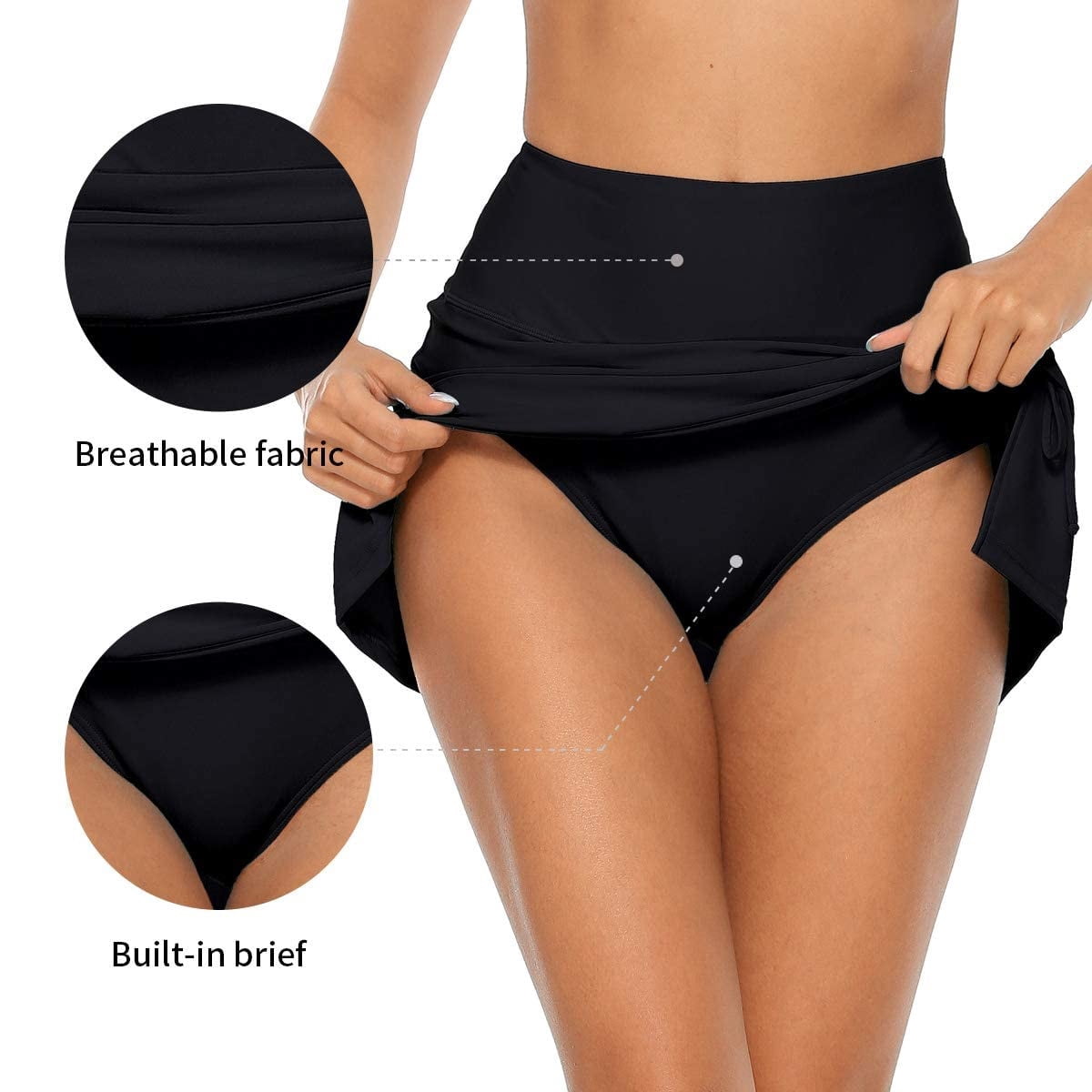 Women's Split Swim Skirt Ruched Drawstring High Waisted Swimuit Bottom with Built-in Panty