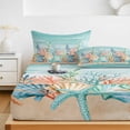 thumbnail image 6 of Twin Sze Fitted Sheet Set - Coastal Beach 2 Piece Bedding Sets 16" Deep Pocket Fitted Sheet with 1 Pillowcase, Ocean Wave Summer Sea Starfish Coral Teal Beige Brushed Microfiber Hotel Bed Sheets, 6 of 9