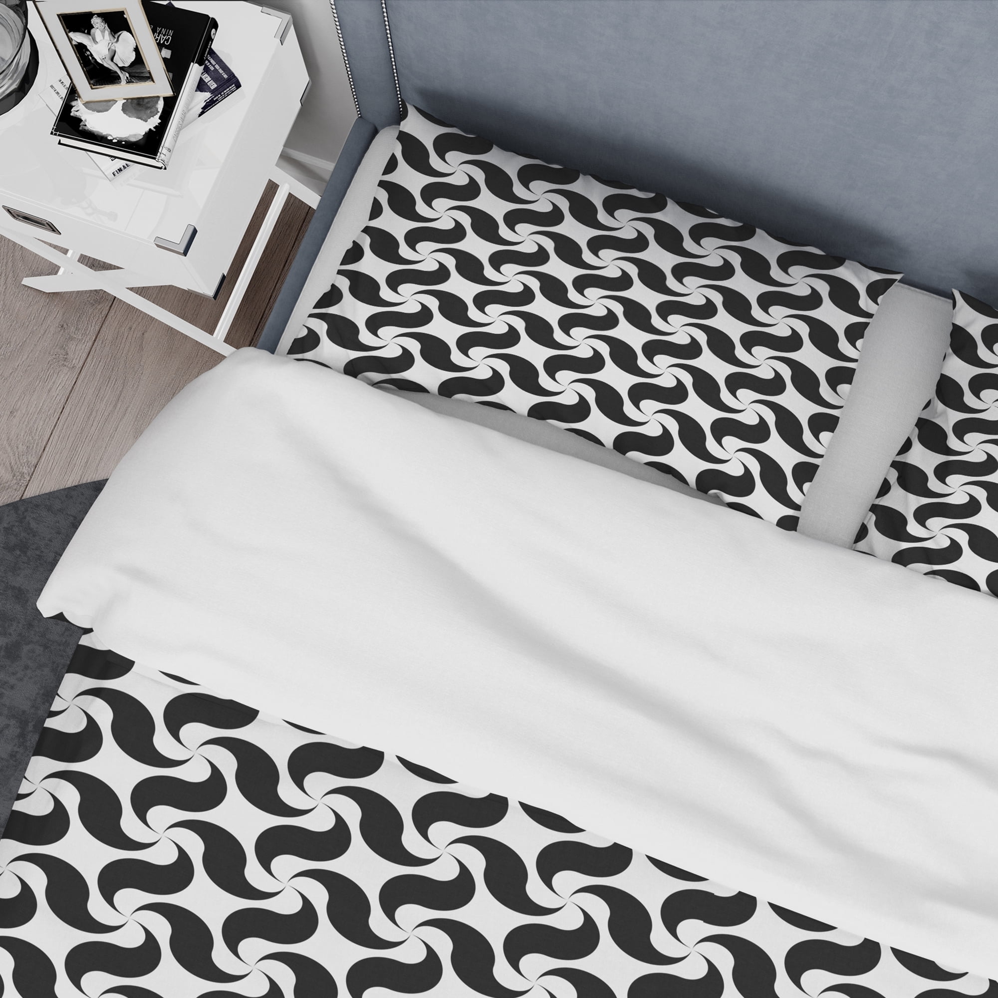 Designart 'Monochrome Geometric Pattern IV' Mid-Century Modern Duvet Cover Set
