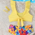 thumbnail image 5 of Girls Two Piece Swimsuit Ruffle Crew Neck Top with Printing Shorts Bikini Swimwear Set Summer Beach Hawaiian Bathing Suits, 5 of 5