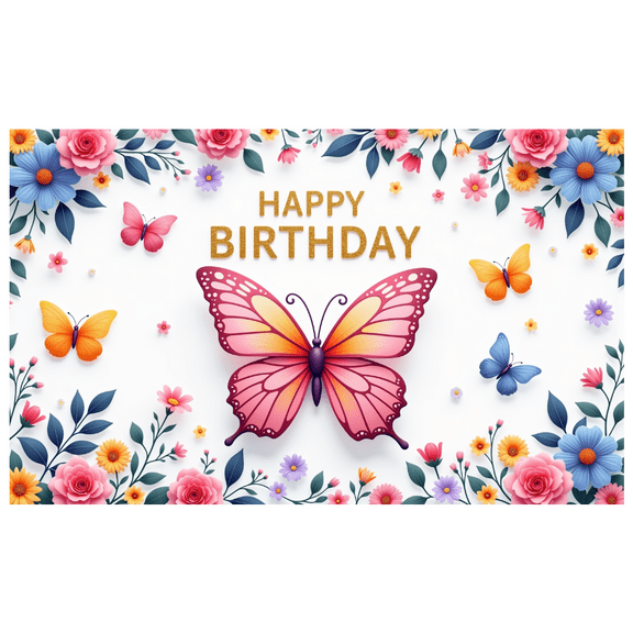 Floral Happy Birthday Decorative Butterfly Banner for Birthday Party Celebration Garden Event