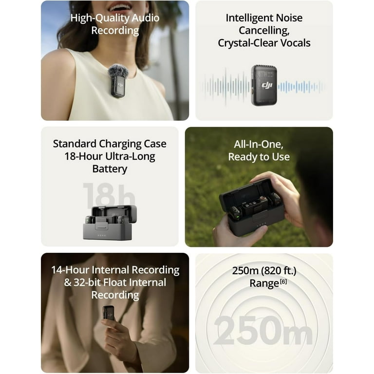 DJI Mic 2, Wireless Lavalier Microphone, Noise Cancelling DJI Mic 2, Wireless Lavalier Microphone, Noise Cancelling