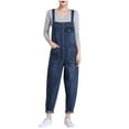 thumbnail image 5 of Brnmxoke Overalls Women Loose Fit Denim Bib Baggy Overall Jumpsuit Plus Size Straight Wide Leg Stretchy Jean Pants Fashion Sleeveless Maternity Romper Blue,L, 5 of 7