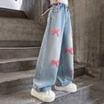 thumbnail image 4 of HAJWOH Baggy Jeans for Girls Wide Leg Cute Bow Star Jeans Kids Elastic Wasited Denim Pants 5-14Y, 4 of 6