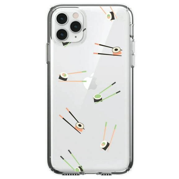 DistinctInk Clear Shockproof Hybrid Case for iPhone 12 MINI (5.4" Screen) - TPU Bumper, Acrylic Back, Tempered Glass Screen Protector - Sushi with Chopsticks - Pastels