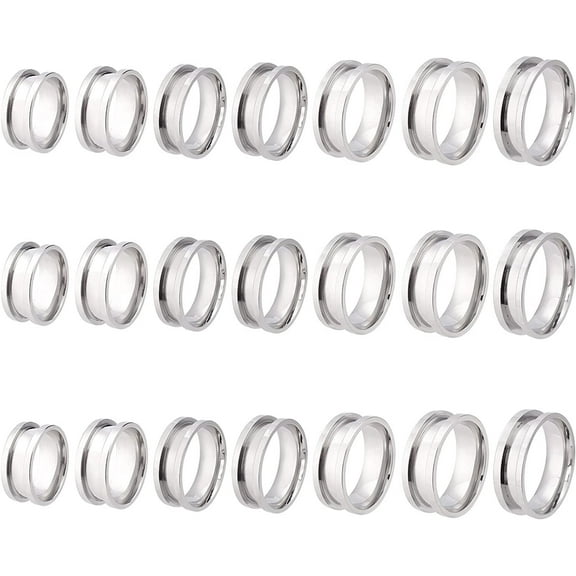 21pcs 7 Size Blank Ring Stainless Steel Finger Ring Grooved Core Inlay Ring for Resin Round Empty Ring Blanks for Jewelry Making DIY