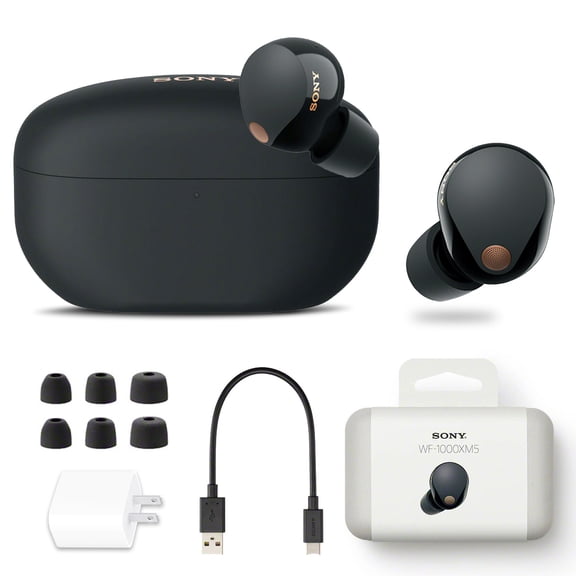 Sony WF-1000XM5 Truly Wireless Bluetooth Noise Canceling Earbuds Headphones with Voice Built in, Black (WF1000XM5/B) USB Adapter