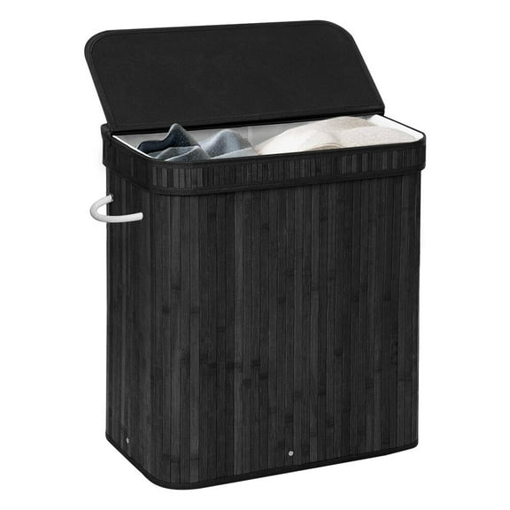 NNYYS Laundry Hamper Removable Machine Washable with Lid, Bamboo Launry Basket with Handles, Foldable Storage Basket for Laundry Room, Bedroom,Black