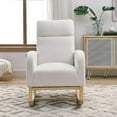 thumbnail image 2 of Upholstered Rocking Chair, Modern Accent Chair with Fabric Padded Seat and Solid Wood Base, Armchair with High Back, Comfortable Rocker with Pockets for Living Room Bedroom, White Teddy, 2 of 7