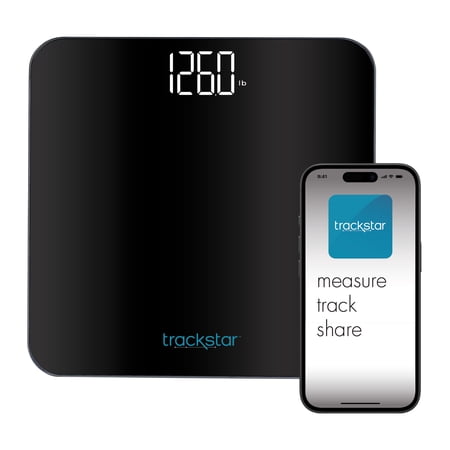 trackstar Black Digital Weight Scale | 440 lb Weight Capacity | trackstar Monitoring App | Bluetooth iOS & Android Compatible | Measure, Track, and Share Results