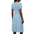 thumbnail image 6 of Bxsruta Women's Wrap V Neck Short Sleeve Midi Dress A Line Flowy Waist Defining Casual Party Dress with Stretchy Comfortable Fit for Summer Spring Breathable Fabric, 6 of 8