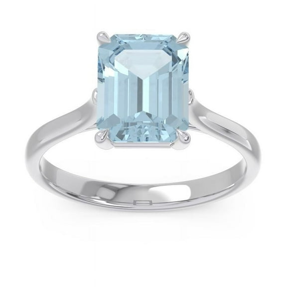 2.50 Ct Emerald Cut Aquamarine Gemstone Stunning Solitaire Anniversary Ring for Women Solid 18K White Gold Size 7 by Diamond Capitals