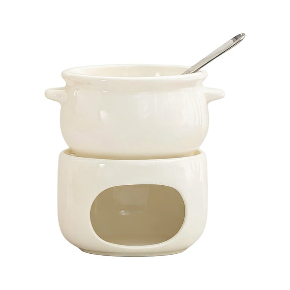 Chocolate Fondue Set Ceramic Butter Warmer Set with Fork, Fondue Pot Melting Pot for Cheese Chocolate Butter Caramel (White)