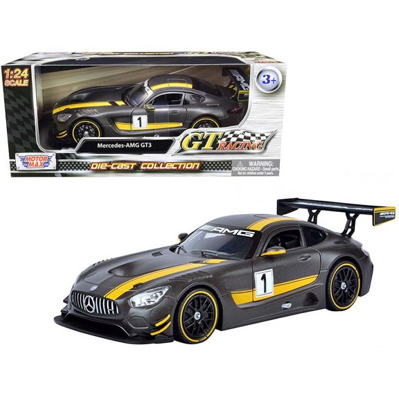 Mercedes AMG GT3 #1 Matt Gray with Yellow Stripes "GT Racing" 1/24 Diecast Model Car by Motormax