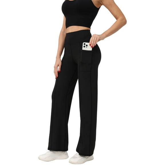 Wide Leg Pants Woman Yoga Pants with Pockets High Waist Straight Leg Leggings for Women Loose Stretch Dress Work Sweatpants Casual Lounge Workout Gym