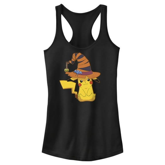 Junior's Pokemon Halloween Pikachu Witch  Racerback Tank Top Black X Small