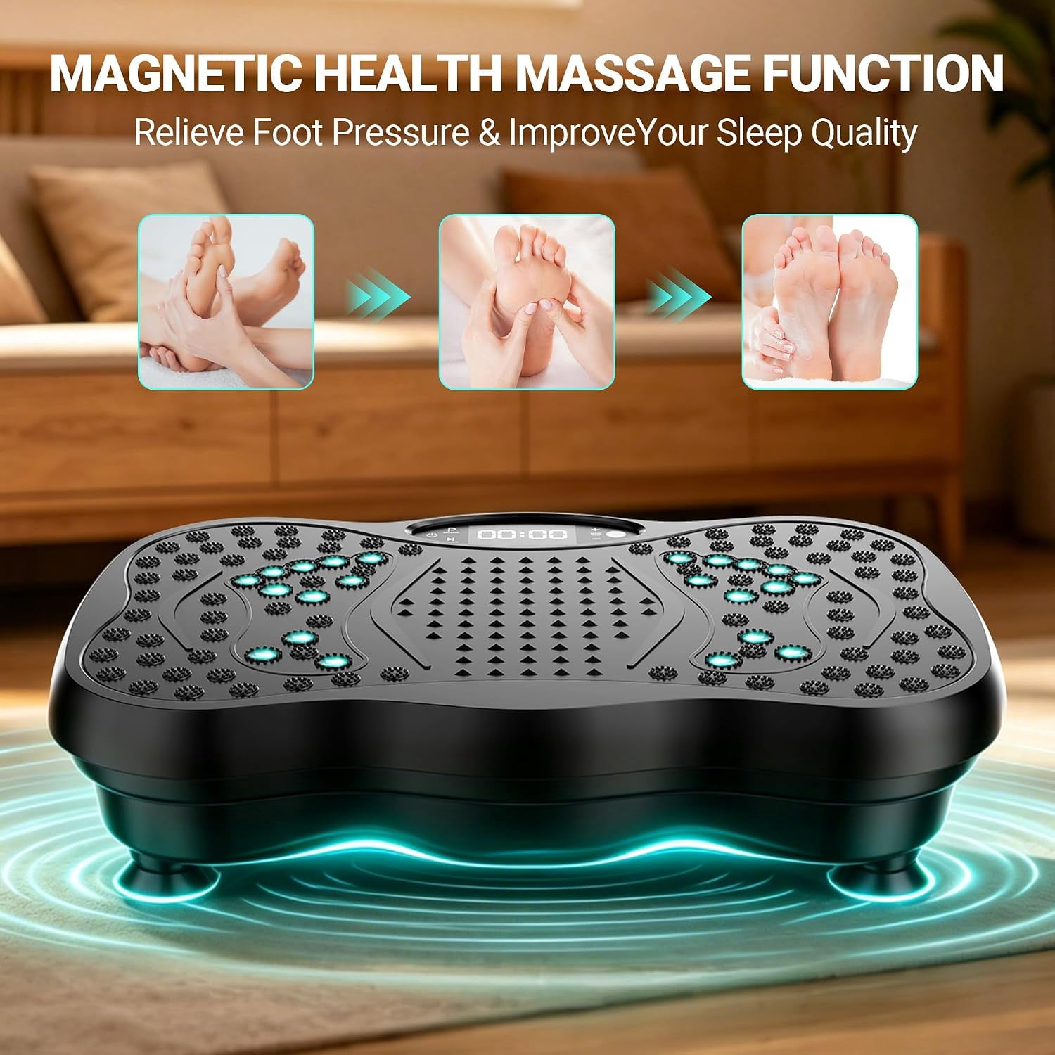 Vibration Plate Exercise Machine for Lymphatic Drainage, 450lbs | Bluetooth Speakers, Magnetic Massage,99 Speed Levels,2 Resistance Bands, Remote & Touch Control, Anti-slip Feet