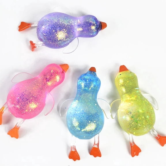 4 Pack Glitter Ducks Fidget Toys, Sensory Stress Relief Squeeze Balls for Adults, Soft Mini Desk Toys, Anxiety Relief Party Favors