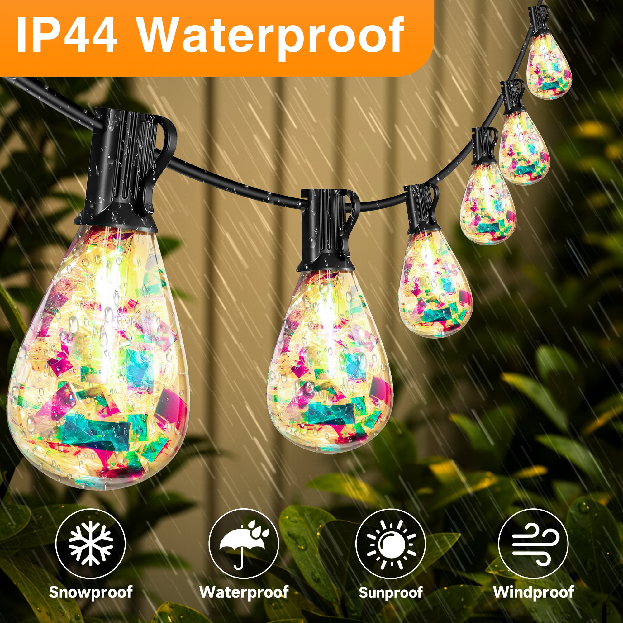 DAYBETTER Outdoor String Lights, S14 100FT Dazzling String Lights, Connectable Patio Hanging Lights with 24+1 LED Bulbs, Waterproof and Shatterproof, for Gardens, Pubs, Balconies