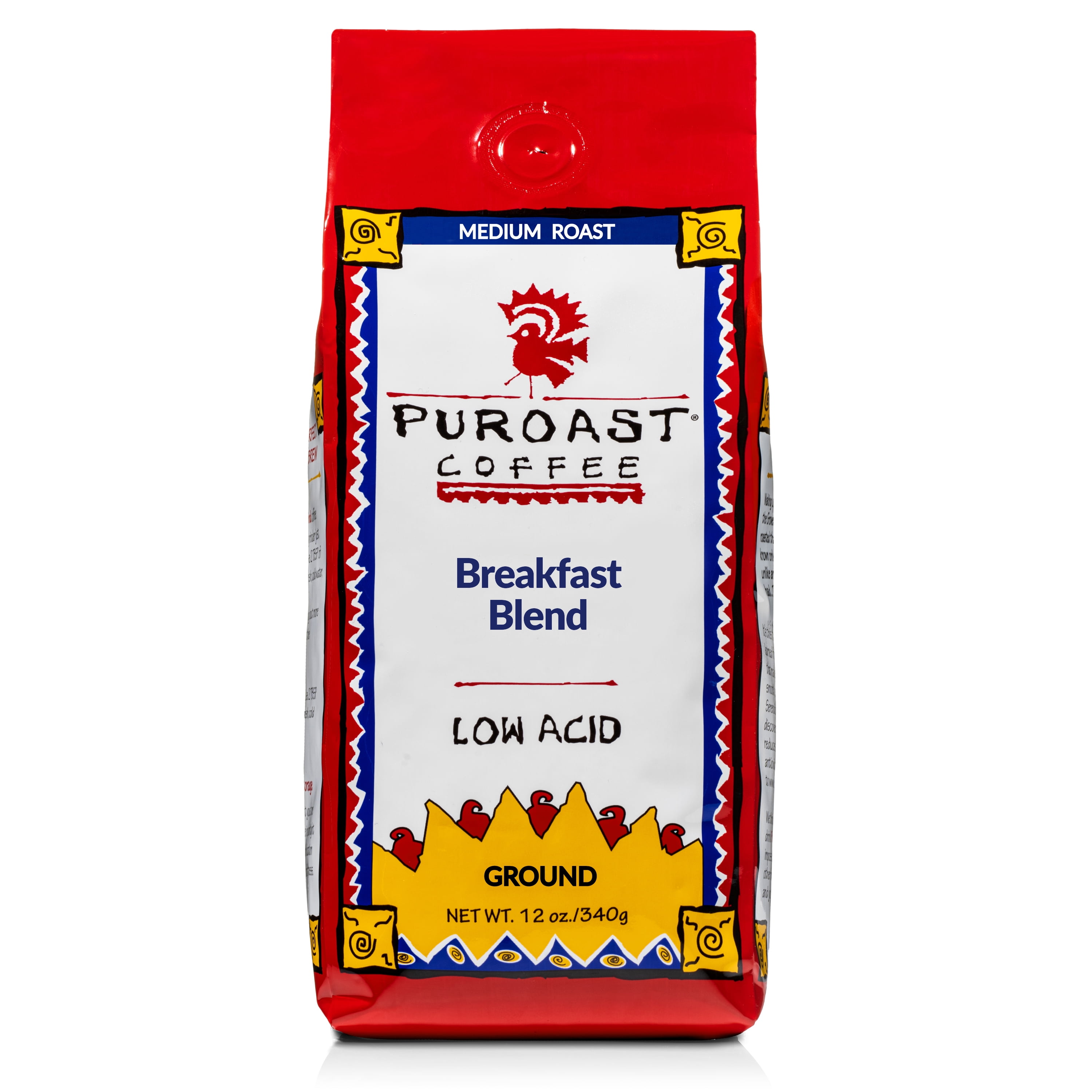 Puroast Low Acid High Antioxidant Breakfast Blend Ground Coffee, 12 oz Bag