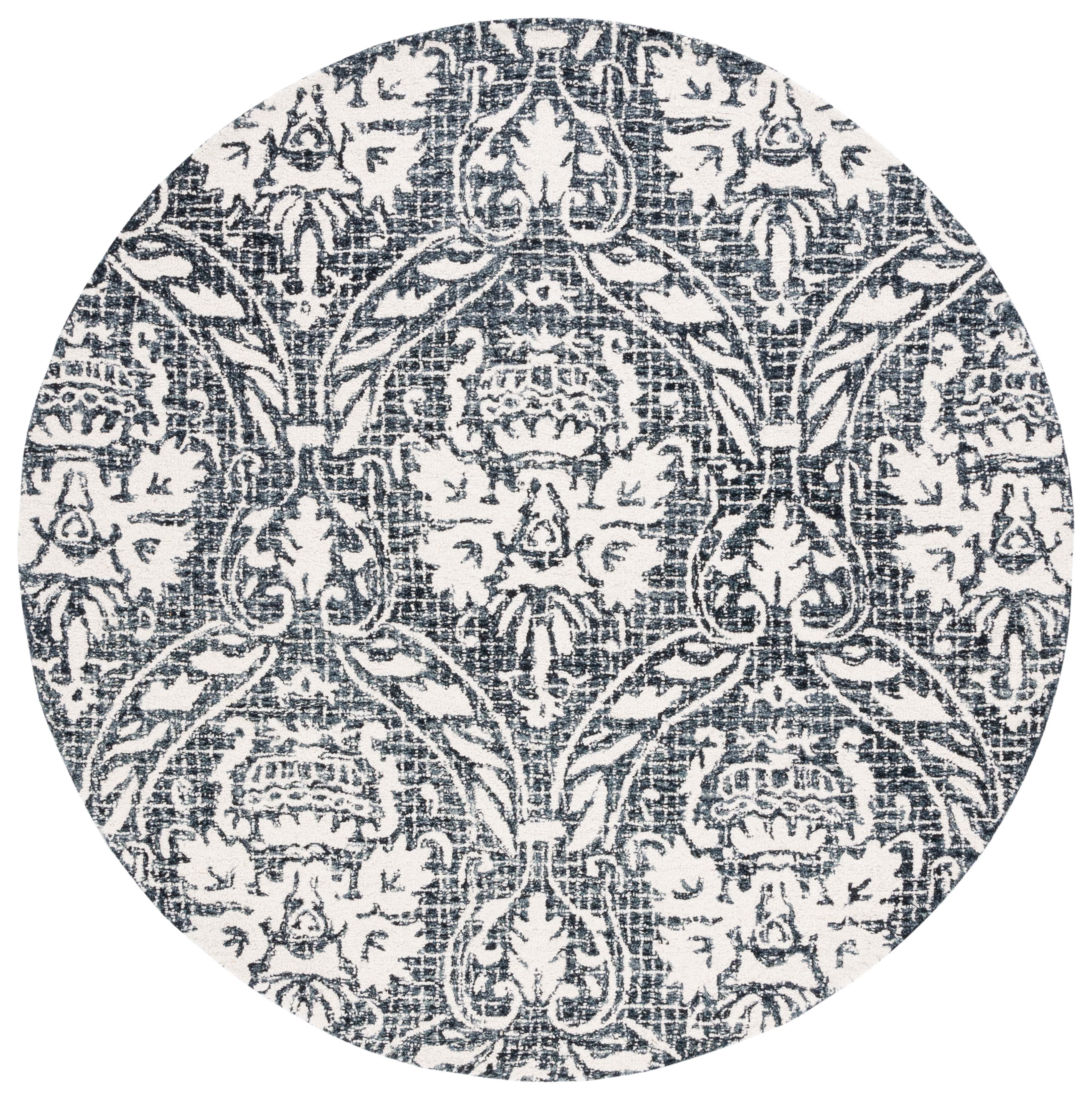 SAFAVIEH Abstract Constantine Damask Wool Area Rug, Ivory/Navy, 6' x 6' Round