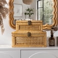 thumbnail image 6 of Rattan Decorative Box, Boho Display Boxes with Lids, Set of 2 Rectangular Wicker Storage Basket, Natural Woven Cane Bins for Home Decor, 6 of 7