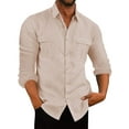 thumbnail image 1 of CVLIFE Hauts pour Hommes Col Rabattu T-shirt Col à Revers T-shirt Coupe Régulière Manche Longue Tee Plage Automne Chemises Abricot 3TG, 1 of 7