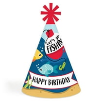 Big Dot of Happiness Let’s Go Fishing - Cone Happy Birthday Party Hats for Kids and Adults - Set of 8 (Standard Size)