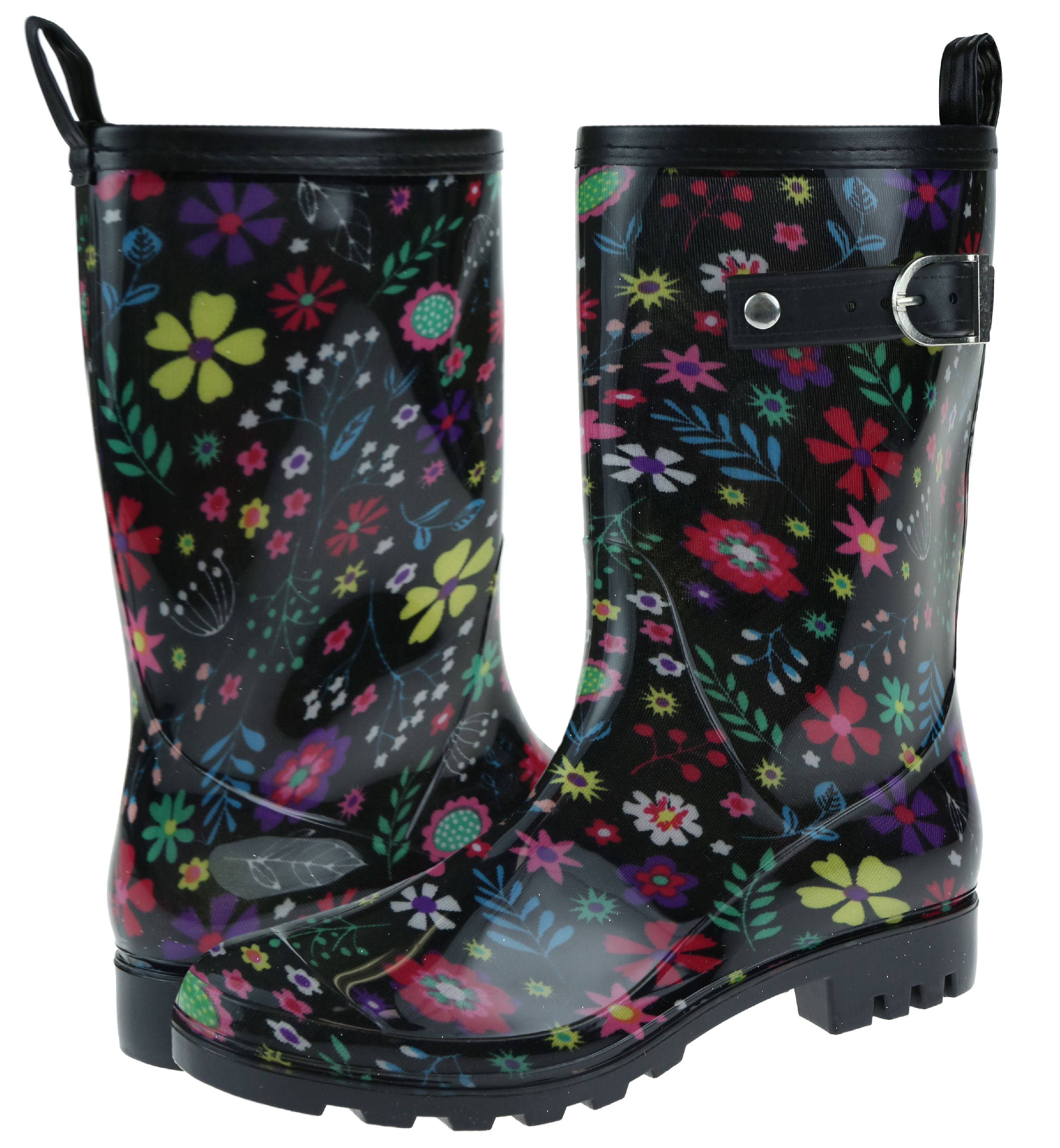 Shiny floral Printed Jelly Mid Calf Women Rain Boot
