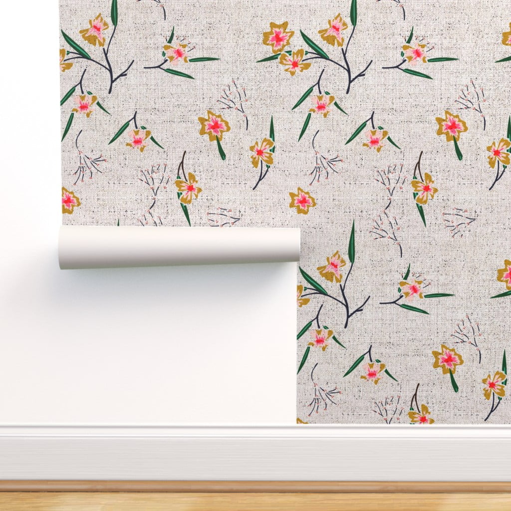 Peel-and-Stick Removable Wallpaper Botanical Floral Flower Leaves Berries Garden 