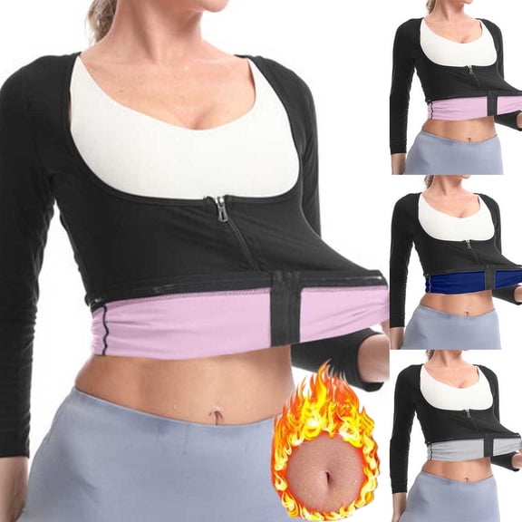 Miqool Long Sleeve Sauna Shirt for Women Zipper Sweat Tops Faja Waist Cincher Workout Body Shaper
