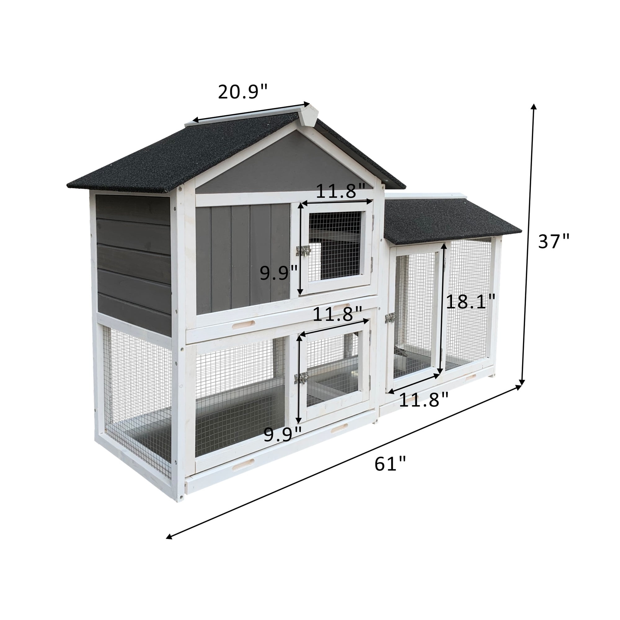 Pefilos 61" Wood Rabbit Hutch Indoor Outdoor Bunny Cage Rabbit House with Removable Tray Pet Cage for Small Animals, Gray Pefilos 61" Wood Rabbit Hutch Indoor Outdoor Bunny Cage Rabbit House with Removable Tray Pet Cage for Small Animals, Gray