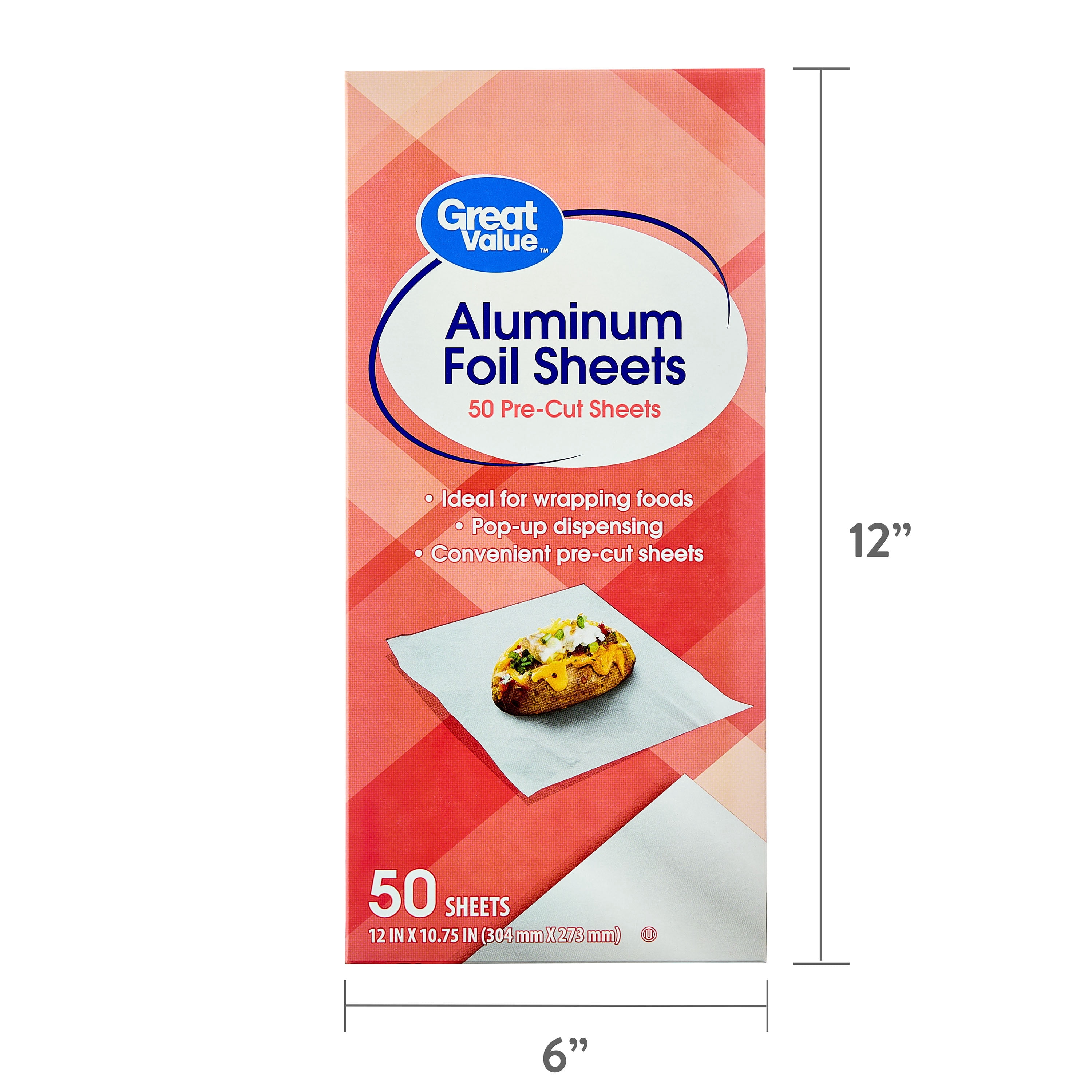 (9 pack) Great Value Pre-Cut Aluminum Foil Sheets, 12 x 10.75 Inches, 50 Count