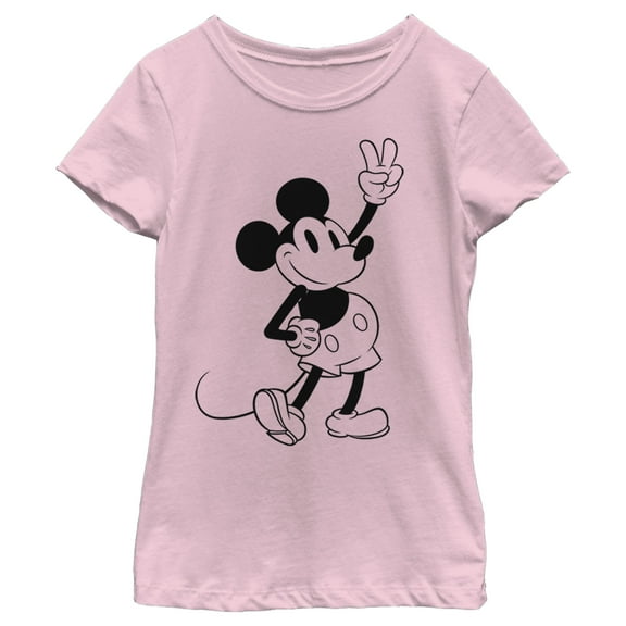 Girl's Mickey & Friends Mickey Mouse Peace Sign  Graphic Tee Light Pink Medium