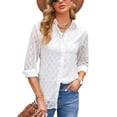 thumbnail image 1 of Blusa holgada de moda transpirable con botones y cuello vuelto de manga larga para mujer Blanco M, 1 of 7