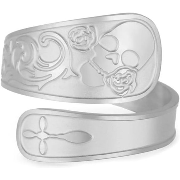 Punk Skull Spoon Ring for Women Men Adjustable Open Statement Fashion Rose Flower Cross Wrap Finger Thumb Rings Stainless Steel Gold Plated Fashion Comfort Fit Jewelry Gothic Unisex