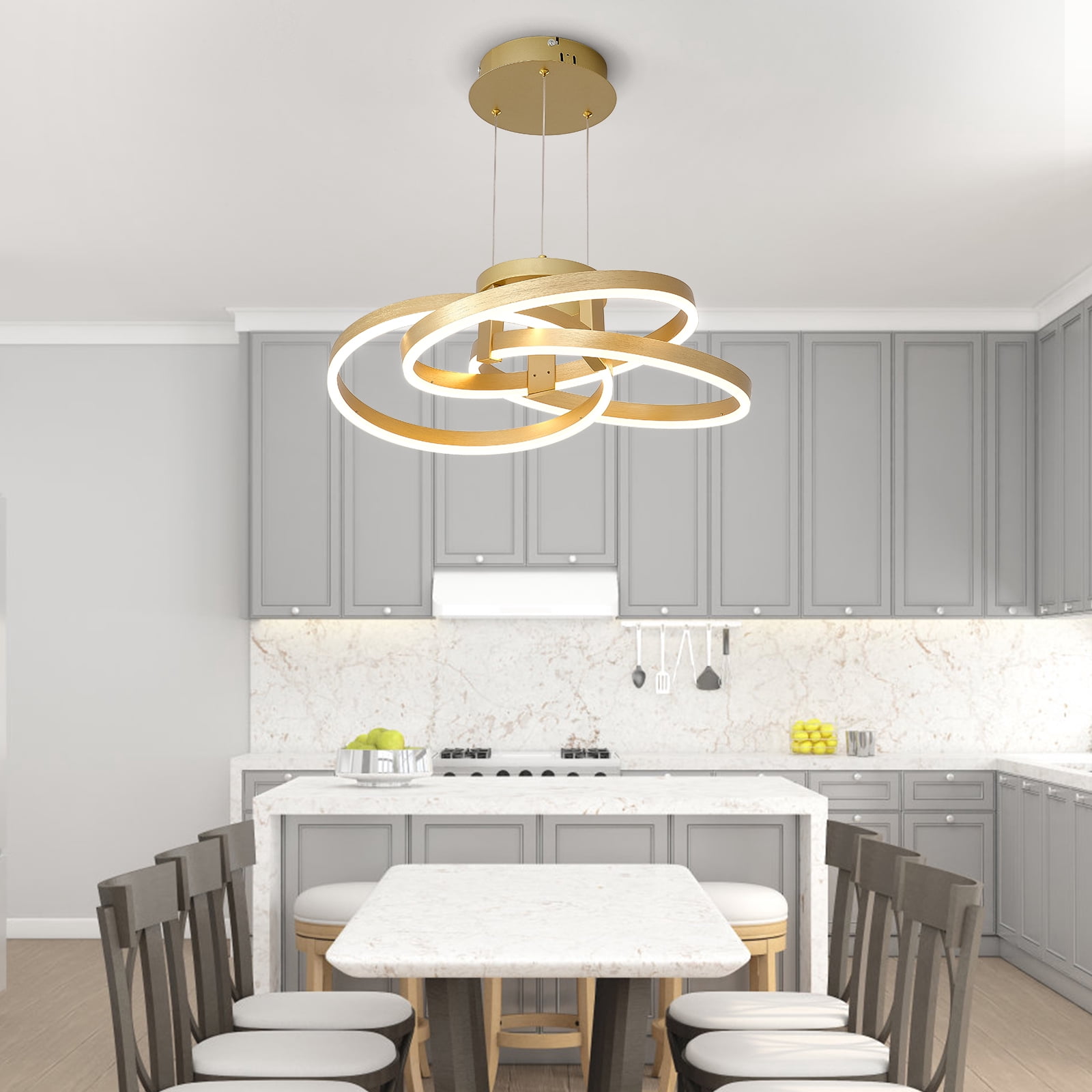 Modern LED Ceiling Light,3 Ring LED Chandelier Lighting Fixture Dimmable LED Hanging Lamp Pendant Light with Remote Dimming Chandelier for Dining Room,Entryway Kitchen