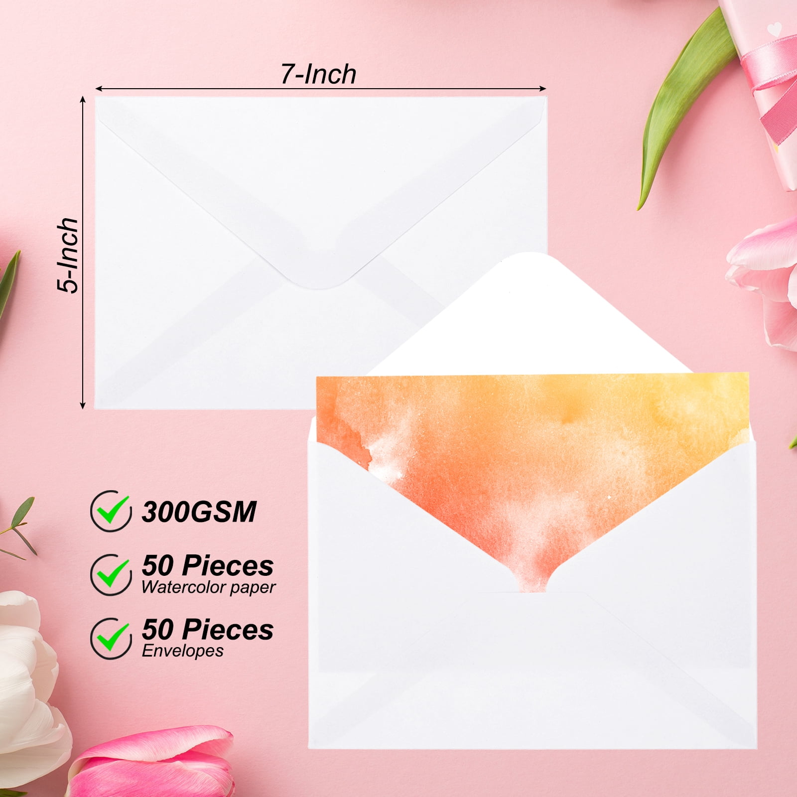 Unique Bargains Cotton Watercolor Cards with Envelopes for Art Projects 50 Sets