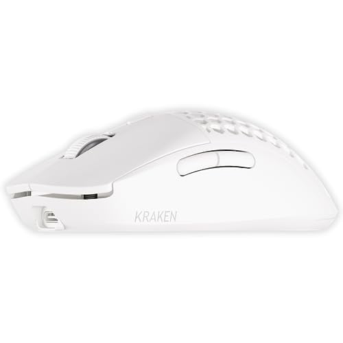 Kraken AERO - Superlight Wireless Gaming Mouse, Ultra-Lightweight, LAG-FREE WIRELESS, Dual-Mode (2.4Ghz + Wired) Symmetrical, 26,000 DPI, PAW3395 Compatible with PC/MAC (WHITE)