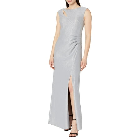 Alex Evenings Long Sleeveless Dress with Shoulder Cutout (Womens, Platinum, 6)