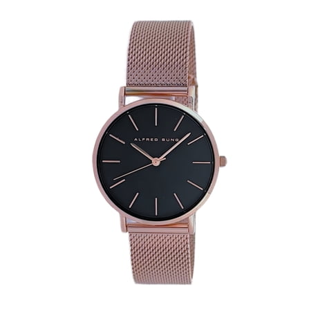 Alfred Sung Ladies Muse Rose Gold Black Dial Mesh Watch