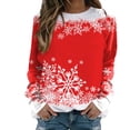 thumbnail image 1 of Gibobby Sudadera Navidad mujer Suéteres para mujer Diario Navidad de nieve Estampado O Cuello Suéter Tops Casual Camisas de entrenamiento Blusa suelta(Rojo,G), 1 of 5