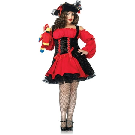 Leg Avenue Women's Plus Size Vixen Pirate Wench Costume, 1X-2X, Red/Black
