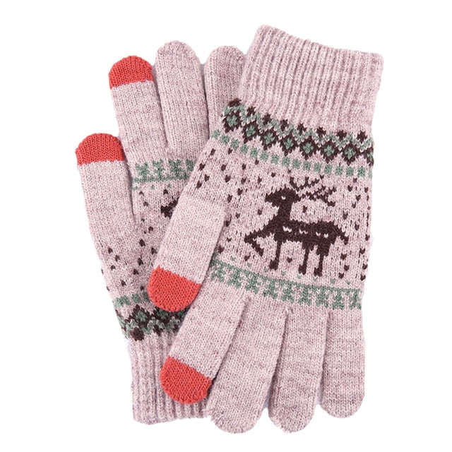 Roncen Winter Touch Screen Gloves Snow Flower Printing Keep Warm for Women
