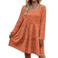 thumbnail image 3 of Vestido de manga larga, cuello cuadrado, color puro, diseño escalonado, manga abombada, vestido de túnica de verano para mujer, para fiesta, oficina, naranja S, 3 of 6